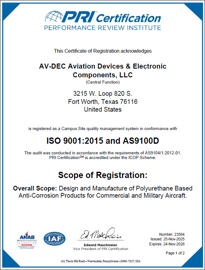 Av-DEC ISO 1901 Certificate Page 1